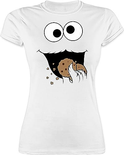 Shirt Damen - Karneval & Fasching - Keks Monster I Krümelmonster I Cookie Monster Fastnacht I Fasnacht I Fasnet - XL - Weiß - Partner t-Shirts für sie und ihn Faschings Tshirt Karnevals Auge