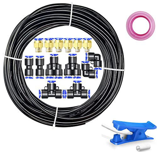 Stubotar Noir 10M Tuyau d'arrosage en Polyuréthane 16mm OD X 12MM ID PU Air Tubing avec 14 Kits de Connecteurs et Cutter Flexible et Résistant aux Intempéries