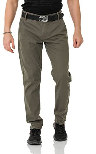 Cipo & Baxx Herren Chinohose Stretch Basic Baumwolle Slim Fit CD842 Khaki W31 L32