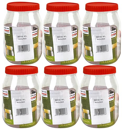 Sterling Ventures P.E.T. Jars, Food safe, Clear Food Storage Containers. (6x 3000ml)