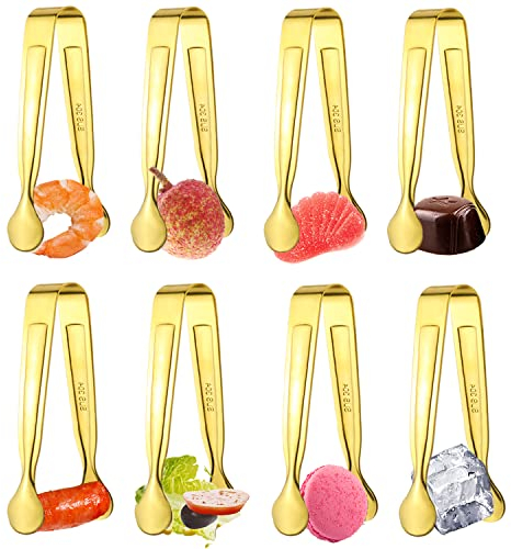 Lot de 8 pinces à sucre en acier inoxydable doré - Peuvent être utilisées pour les bonbons, le service, la cuisine, les glaçons