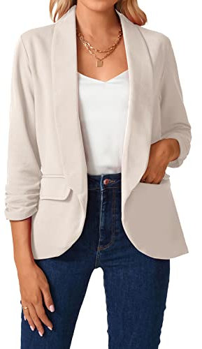MINTLIMIT Womens Casual Long Sleeve Open Front BlazerSuit Office Work Jacket (Beige S)