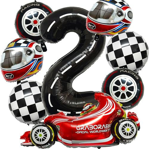 Luftballons zum 2. Geburtstag, 8-teiliges Folienballon-Set, 2 Jahre alte Jungen, Rennwagen-Themen-Geburtstagsparty-Ballons, Geburtstagsparty-Dekorationen