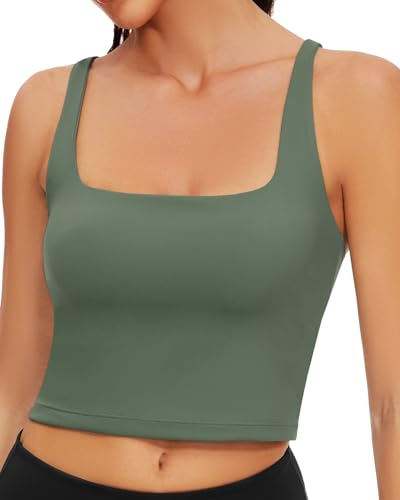 WOWENY Sport BH Damen Ohne Bügel Yoga Crop Top mit Integriertem BH Unterhemd Push up Corset Tank Top Sexy Bauchfreies Oberteil Damen Sommer Grün L