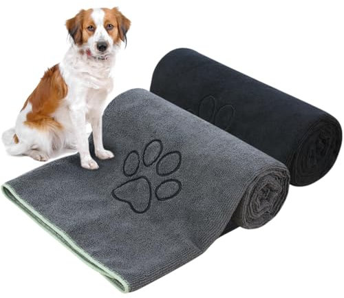 KinHwa super saugfähiges Haustierhandtuch Mikrofaser Hund Badetuch für Hunde und Katzen 76CM x 127CM (Grau + Schwarz)
