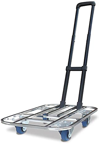 Faltbarer Schubkarren, zusammenklappbarer Handkarren, Edelstahl-Vierkantrohr, ausgehöhlter Plattformwagen mit Teleskophebel, leicht, zum Einkaufen, Reisen, Dolly-Wagen
