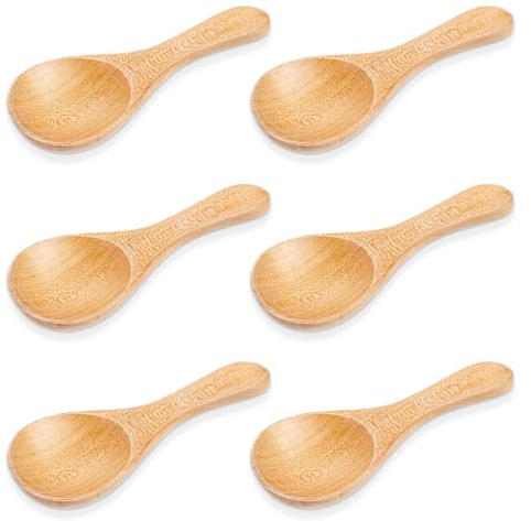 Kleine Holzlöffel, 6 Stück Mini Servierkochlöffel 10,5 cm Salzlöffel Holzkochlöffel Gewürzlöffel Holz Küchen Zubehör für Gewürze Honig Tee Kaffee Eis Zucker Soße