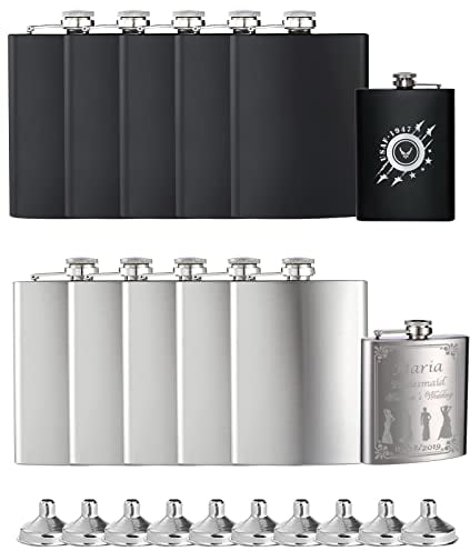 Creatorally Flachmann mit Gravur, Flask Edelstahl Frauen 8Oz/230ml, Flachmänner Geschenkideen mit Alkohol Personalisiert 10er Set für Hochzeitssouvenirs Männer, Whiskey Rum Wodka