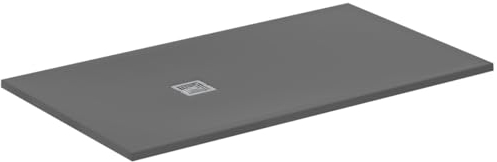 Ideal Standard - Ultra Flat S+, Piatto doccia rettangolare ultrasottile in resina effetto pietra, 160x90cm, Ideal Solid, Scarico lato corto, Grigio cemento