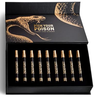 DICK JOHNSON Parfumkollektion Venomous Vials, 9 Herrendüfte, 90 ml | 3 Intensitäten, Eau de Parfum & Parfum, Geschenkbox mit Tarotkarten, langanhaltend, Geschenkidee