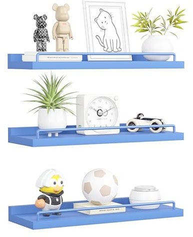 RYOFOBETTO Blaue schwebende Regale, Raumdekor-Regale, rosa Kawaii-Raumdekoration, Wandregale für Wohnzimmer, Schlafzimmer, Bilderrahmen, Pflanzen, Küche, 3er-Set (blau)
