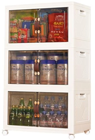 hoyiours Aufbewahrungsbox mit deckel, 189L faltbar organizer Box Ordnungsboxen Kunststoffbox Plastikbox mit Rollen & Türen Aufbewahrung von Büchern Spielzeug Kleidung Schuhen Bettwäsche 3 Stück Weiß