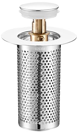 Waschbeckenstöpsel, Edelstahl Abflusssieb für Küchenspüle und Dusche, Haarsieb Abflussstopfen mit Filternetz, Pop-up Bounce Abfluss Waschbecken Sieb für Badezimmern und Küchen (Langer Stil)