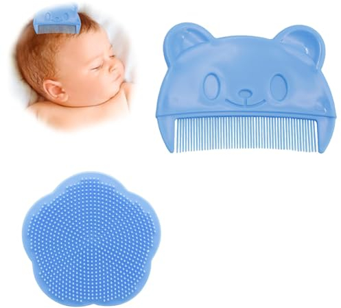 2 Stück Milchschorf Kamm,Milchschorf Baby Entfernen,Schorfkamm Baby Kamm,Silikon Babybürste Kinder,Baby Haarbürste mit Weichen Zähnchen,Scalp Kopfhaut Massagebürste für Neugeborene Haarkamm Baby(Blau)