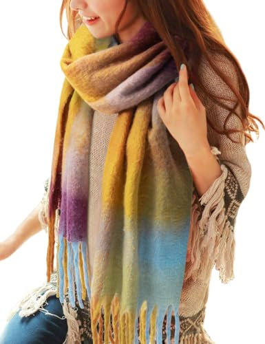 Voqeen Schal Damen Mode Lange Karierte Poncho Halstuch für Frauen Wraps Chunky Überdimensionale Winter Warm Wrap Schal für Damen