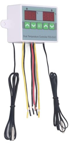 Risegun Reptile Thermostat Dual Temperature Controller Digital Thermostat for Reptile Refrigerator Freezer, Waterproof with Data Storage, DC24V