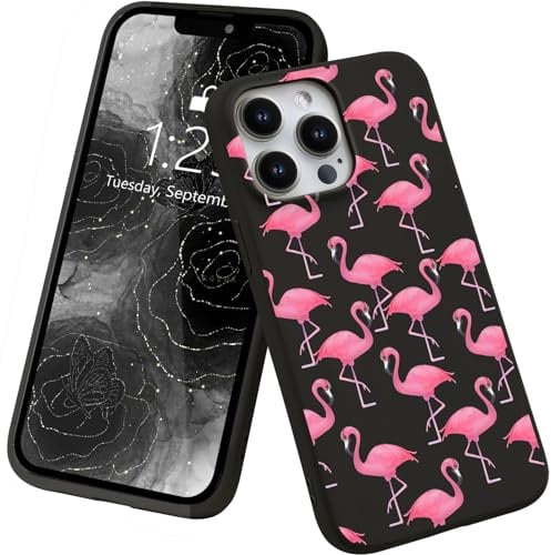 LuGeKe Cute Flamingo Phone Case for iPhone 13 Mini, Kawaii Birds Pattern Soft Black Silicone Flexible Ultra Slim Protective Cover for Girls Women