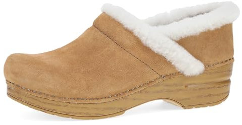 Dansko Pro Cozy Slip-On-Clogs für Damen – Rocker-Sohle und Fußgewölbeunterstützung für Komfort – Details aus Lammfell, Hellbraun, 36.5/37 EU