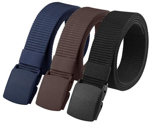 Huiguli Gürtel Herren, 3 Stück Arbeitsgürtel Herren aus Nylon, Verstellbar Stoffgürtel mit Kunststoffschnalle, Unisex Gürtel für Schneller Pass durch die Flughafensicherheit