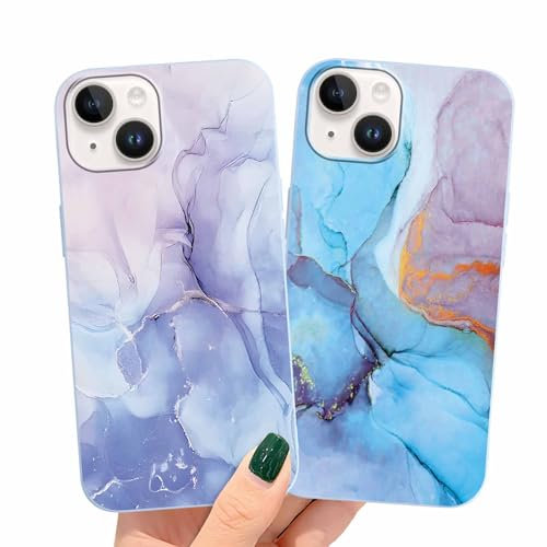 ZhuoFan 2 Pack Case for Apple iPhone 14 6,1,Marble With Print Girls Women Shockproof Protective Soft TPU Cover Design Aesthetic Funny Pattern Matte Cases,4