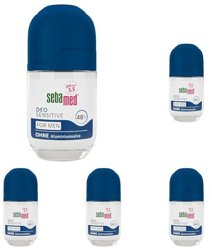 SEBAMED Balsam Deo Sensitive for MEN Roll-on, Deo-Roller für Männer, zuverlässiger Schutz vor Körpergeruch, 48h Wirkung, besonders hautverträglich, ohne Aluminiumsalze (Packung mit 5)