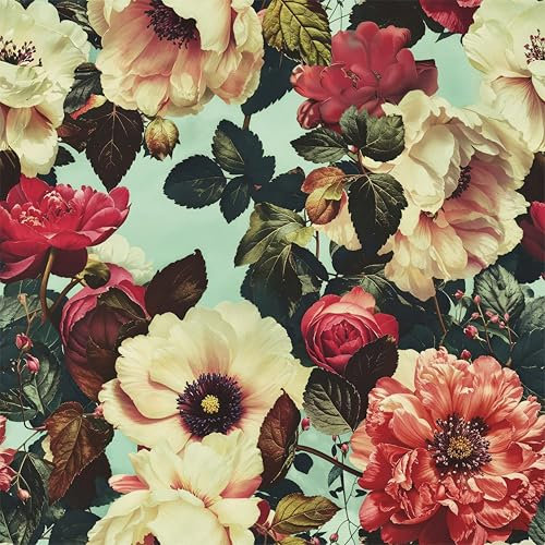 ReWallpaper Vintage Wallpaper Flower Duck Egg Blue Vinyl Wrap for Kitchen Cupboards Blue Floral Contact Paper Self Adhesive for Furniture French Country Wallpaper for Bedroom Hallway 44.5CM×3M