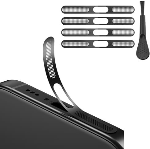 Metal Dustproof Mesh Stickers Kit (4 Meshes + 4 Wipes+ 1 Brush) – Speaker & Port Protection for iPhone 15 16 Pro/ 16 Pro Max (Black Titanium)