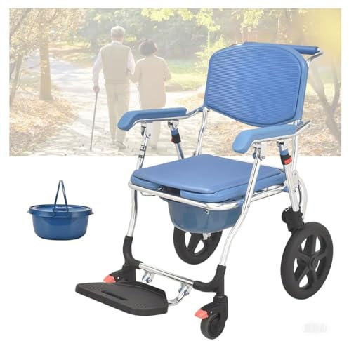 Sedia a Rotelle per Anziani con WC, Sedia WC per Anziani con Ruote, Sedia Comoda Pieghevole WC per Disabili con Braccioli e Schienale, per Pazienti e Donne incinte, Portata Fino a 150 kg