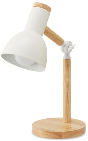 KHG Tischleuchte, 1-flammig weiß, verstellbar, aus Bambus & weißem Metall, modernes Design, Höhe 42 cm, perfekt für den Schreibtisch, ideal für Büro & Homeoffice, E27-Fassung