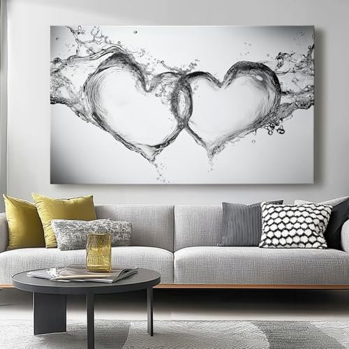 Cuadro sobre Lienzo 100l x50an cm Sin marco Impresión en material tejido no tejido cuadros Corazones entrelazados abstractos decoracion salon modernos lienzos decorativos dormitorios Gris