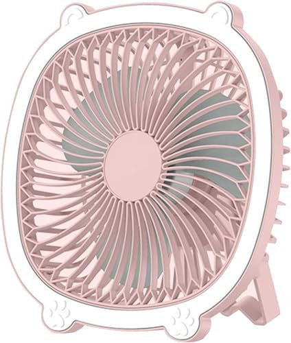 Ventilador de luz nocturna de escritorio, montado en la pared, recargable por USB de 3 velocidades, tiempo de funcionamiento de 6 horas (rosa)