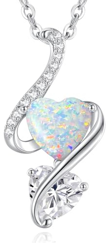 LOUISA SECRET Frauen Opal Halskette Infinity Double-Heart Halskette 925 Sterling Silber Kette Damen Brithday Schmuck Geschenk Valentinstag Weihnachtstag