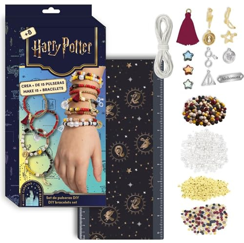 Set de pulseras DIY Harry Potter-Kit creativo con cuentas, elásticos y colgantes mágicos de las casas de Hogwarts-Diseña+15 pulseras con estilo mágic