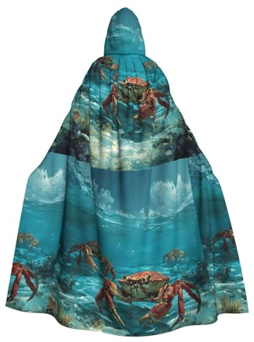 WHJDPP Crabs at the bottom of the sea Printed Halloween Adult Hooded Cape Cloak with Bow Tie for Costume Parties, Cosplay