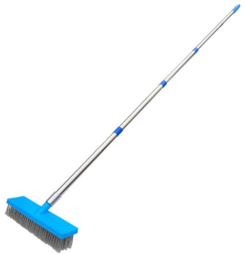 Cepillo de alambre de jardín pesado, rascador de techo, removedor de musgo con cepillo de barra extensible, cepillo para exteriores, exfoliante de neumáticos, herramienta de eliminación de musgo