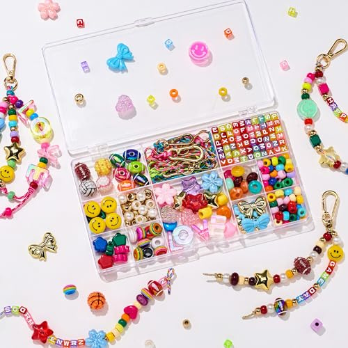 TOVABA Perlen Set für DIY Schlüsselanhänger – Basteln Sie Ihre eigenen Taschenanhänger und Bag Charms – Farbenfrohe Perlen und Zubehör für kreative Schlüsselanhänger