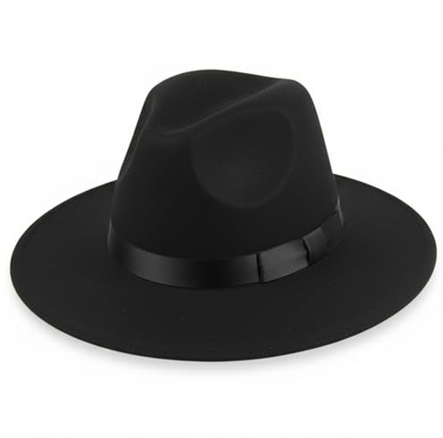 Joygoodta Schwarzer Fedora-Hut für Herren, klassischer schwarzer Gangster-Fedora-Hut der 1920er Jahre mit elegantem Satinband für Partys und Veranstaltungen