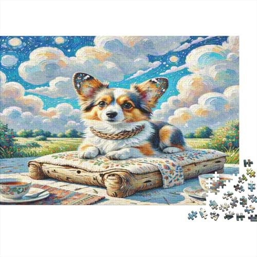 Papillon Heavyweight Paper Corgi on Vintage Suitcase with Tea Set Jigsaw Puzzle Beginner Friendly Gift for Kids 38x26cm/1000pcs