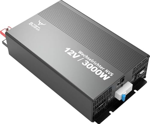 BullTron Wechselrichter 12V 3000W mit Netzvorrangschaltung, 16A Sicherung, FI-Schutzschalter, grün