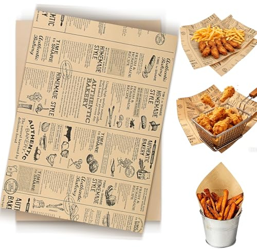 100 Blätter Backpapier Zeitungsoptik 38x28 cm Backpapier Zuschnitte, Fettdicht B-ackpapier Bedruckt, Butterbrotpapier, Ölbeständiges Sicheres Deli Wrap Papier für Sandwiches, Pommes, Kuchen, Brot
