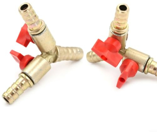 Y-Wege Rubinetto di arresto in ottone a 3 vie valvola a sfera 5/16 8 mm ugello per tubo carburante gas acqua con 3 fascette irrigazione giardino auto costruzione navale industriale oro 1 pezzo