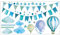 nikima - 016 Wandtattoo Girlande Wimpelkette Ballon Wolke Regen Sterne mint blau grün Aquarell - in 6 Größen - Kinderzimmer Sticker Babyzimmer Wandaufkleber süße Wanddeko Wandbild Junge (750 x 420 mm)