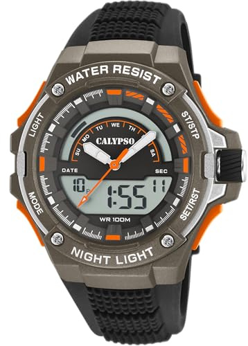 Calypso Digitale Analog Herrenuhr Kautschuk - Quarz, 10 ATM, Datum, Stoppuhr, Dualzeit, Licht, Alarm, 12/24 Std - K5768 Flash Time