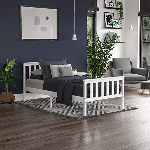 Vida Designs Milan Single Bed, 3ft, Bed Frame, Solid Pine Wood, Headboard, High Foot End, Bedroom Furniture, White…