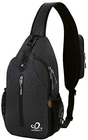 WATERFLY Crossbody Sling Backpack Sling Bag Travel Hiking Chest Bag Daypack (Black)