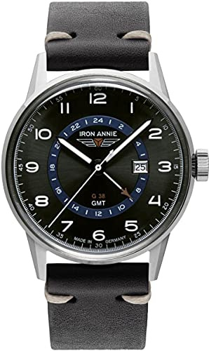 Iron Annie Herrenuhr mit Vintage Lederband Serie G38 Quarz GMT Datum 5342