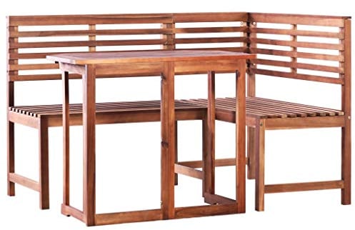 Tidyard Gartenmöbel 2-TLG. Bistro-Set Klappbar Tisch-Bankset Gartentisch Eckbank Bank Sitzgruppe,Akazie-Massivholz, geschliffen & geölt,Braun