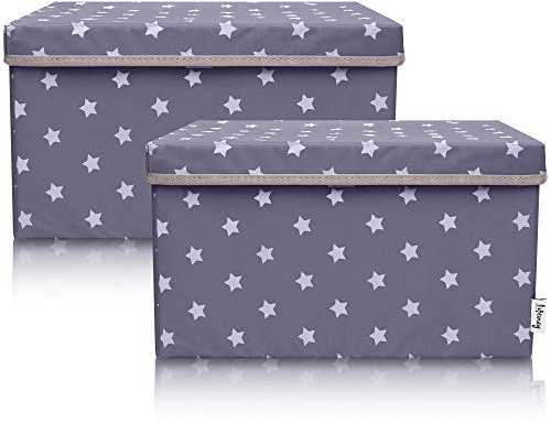 LIFENEY 2-Set Aufbewahrungsbox Kinder (37x25x21cm) I Aufbewahrungskorb für Kinderzimmer und Wohnbereich I Kinder Aufbewahrungskiste (Dunkelgrau Stern)