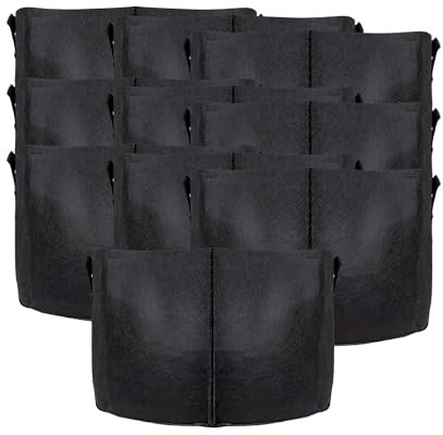 INTIRILIFE 10x Pflanzsack aus Vlies Stoff 56 Liter -15 Gallon- 50 x 30 cm- Pflanzen Übertopf mit Tragegriffen für Garten, Gewächshaus - Pflanzkübel Pflanzgefäß Pflanzbeutel Pflanztasche Kartoffelsack