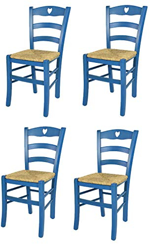 t m c s Tommychairs - Set 4 sillas Cuore para Cocina y Comedor, Estructura en Madera de Haya Color anilina Azul y Asiento en Paja